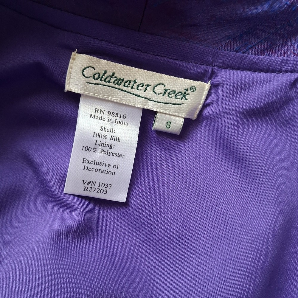 100% Raw Silk Iridescent Purple Embroidered Jacket Blazer Size S Coldwater Creek - Picture 7 of 9